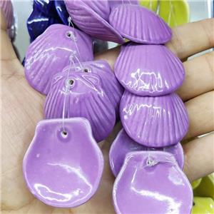 Purple Porcelain Pendant Scallop Shell Shape, approx 35-37mm, 10pcs per st