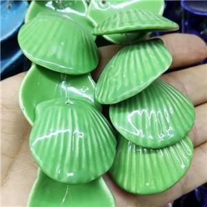 Green Porcelain Pendant Scallop Shell Shape, approx 35-37mm, 10pcs per st