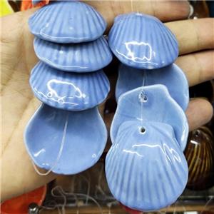 Blue Porcelain Pendant Scallop Shell Shape, approx 35-37mm, 10pcs per st