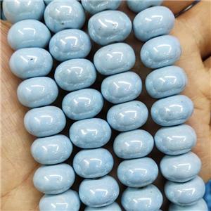 Blue Porcelain Beads Smooth Rondelle Ceramic, approx 14mm, 27pcs per st