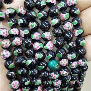 Porcelain Beads Multicolor Black Smooth Round, approx 8mm, 49pcs per st