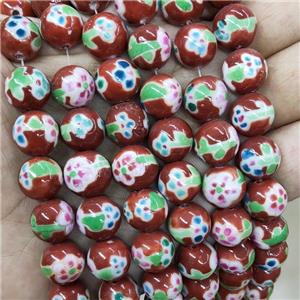 Porcelain Beads Multicolor Red Smooth Round, approx 12mm, 33pcs per st