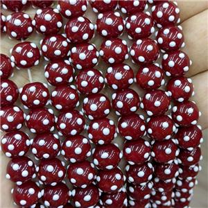 Red Lampwork Glass Round Beads Spot, approx 10mm