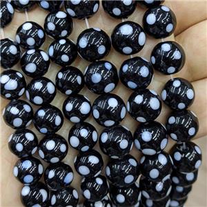 Black Lampwork Glass Beads Spot Dalmatian Smooth Round, approx 10mm
