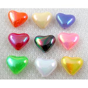 colorful plastic beads, heart, AB-color, mixed, 15mm dia, approx 750 pcs