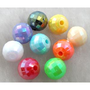 Resin Beads, faceted round, mixed AB-Color, 6mm dia, approx 9000pcs
