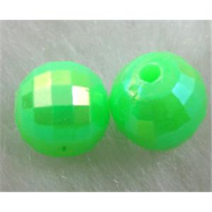Resin Beads, faceted round, green AB-Color, 14mm dia, approx 740pcs