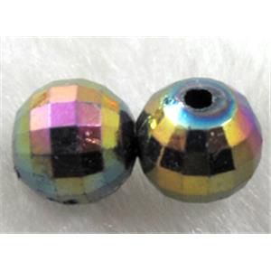 Resin Beads, faceted round, rainbow AB-Color, 6mm dia, approx 9000pcs