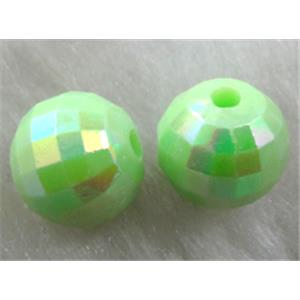 Resin Beads, faceted round, green AB-Color, 10mm dia, approx 2000pcs