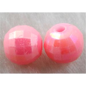 Resin Beads, faceted round, pink AB-Color, 10mm dia, approx 2000pcs