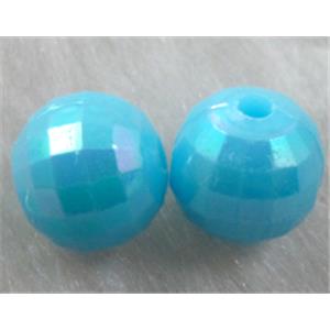 Resin Beads, faceted round, blue AB-Color, 14mm dia, approx 740pcs