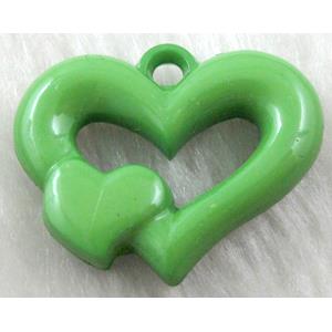Resin Heart Pendant Green, 35x28mm, approx 300pcs