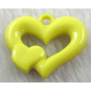 Resin Heart Pendant Yellow, 35x28mm, approx 300pcs