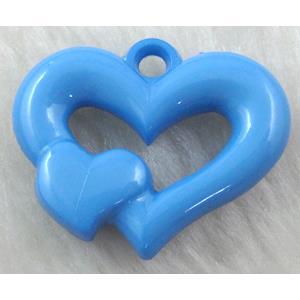 Resin Heart Pendant Blue, 35x28mm, approx 300pcs
