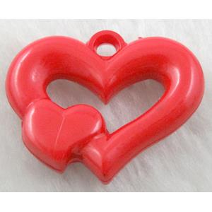 Resin Heart Pendant Red, 35x28mm, approx 300pcs