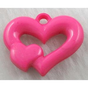 Pink Resin Heart Pendant, 35x28mm, approx 300pcs