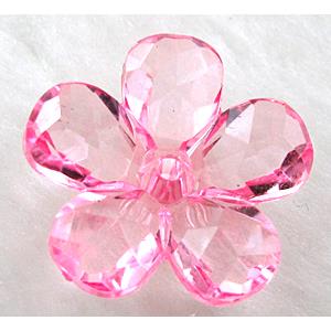 Acrylic flower beads, transparent, faceted, pink, 22mm dia,approx 860pcs