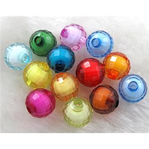 Acrylic beads, faceted round, mixed color, 10mm dia, approx 1000pcs