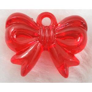 Bowknot Acrylic pendant, transparent, red, 28x22mm, approx 310pcs