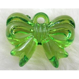 Bowknot Acrylic pendant, transparent, green, 28x22mm, approx 310pcs