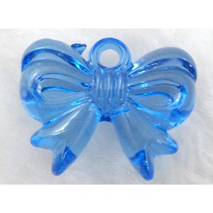 Bowknot Acrylic pendant, transparent, blue, 28x22mm, approx 310pcs