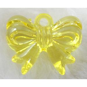 Bowknot Acrylic pendant, transparent, yellow, 28x22mm, approx 310pcs