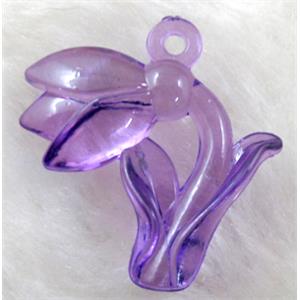 Flower Acrylic pendant, transparent, purple, 30x30mm, approx 500pcs