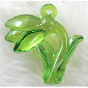 Flower Acrylic pendant, transparent, green, 30x30mm, approx 500pcs