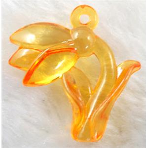 Flower Acrylic pendant, transparent, orange, 30x30mm, approx 500pcs