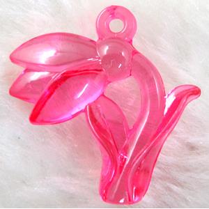 Flower Acrylic pendant, transparent, hot pink, 30x30mm, approx 500pcs