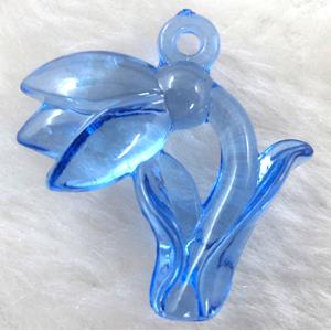 Flower Acrylic pendant, transparent, blue, 30x30mm, approx 500pcs