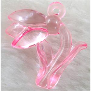Flower Acrylic pendant, transparent, pink, 30x30mm, approx 500pcs