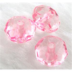 faceted rondelle Acrylic Bead, transparent, pink, 10mm dia