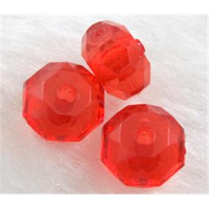 faceted rondelle Acrylic Bead, transparent, red, 10mm dia