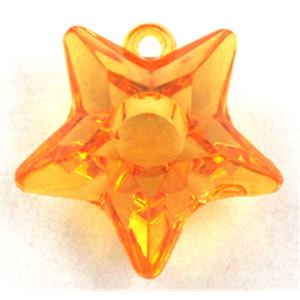 Acrylic pendant, star, transparent, orange, 25mm dia, approx 435pcs