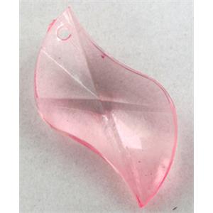 Acrylic pendant, leaf, transparent, pink, 16x25mm, approx 660pcs