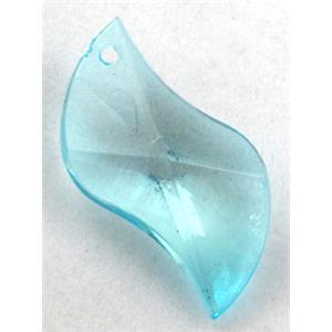 Acrylic pendant, leaf, transparent, aqua, 16x25mm, approx 660pcs