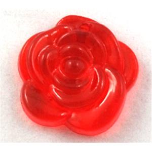 Acrylic pendant, rose-flower, transparent, red, 20mm dia, approx 600pcs