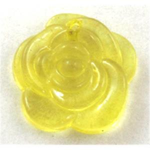 Acrylic pendant, rose-flower, transparent, yellow, 20mm dia, approx 600pcs