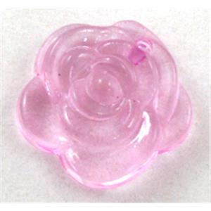 Acrylic pendant, rose-flower, transparent, hot-pink, 20mm dia, approx 600pcs