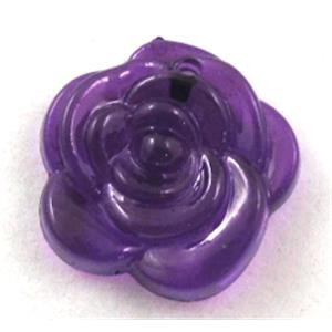 Acrylic pendant, rose-flower, transparent, deep purple, 20mm dia, approx 600pcs