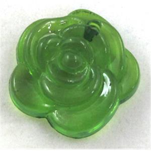 Acrylic pendant, rose-flower, transparent, green, 20mm dia, approx 600pcs
