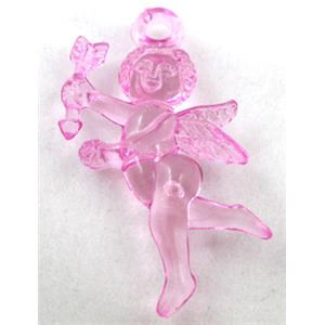 Acrylic pendant, angel, transparent, hot-pink, 30x40mm, approx 630pcs