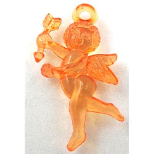 Acrylic pendant, angel, transparent, orange, 30x40mm, approx 630pcs