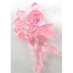 Acrylic pendant, angel, transparent, pink, 30x40mm, approx 630pcs
