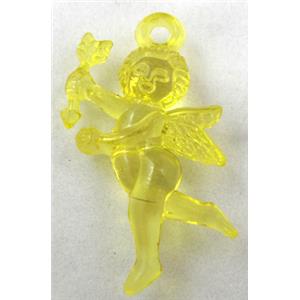 Acrylic pendant, angel, transparent, yellow, 30x40mm, approx 630pcs