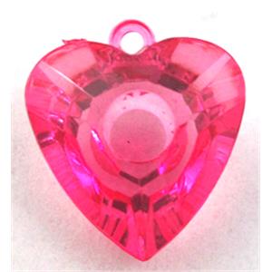 Acrylic pendant, heart, transparent, deep hot-pink, 23x23mm, approx 450pcs