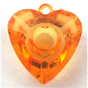Acrylic pendant, heart, transparent, orange, 23x23mm, approx 450pcs