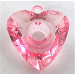 Acrylic pendant, heart, transparent, pink, 23x23mm, approx 450pcs