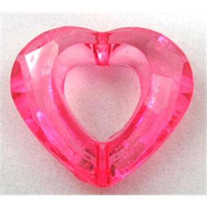 Acrylic bead, heart, transparent, hotpink, 28x24mm, approx 523pcs